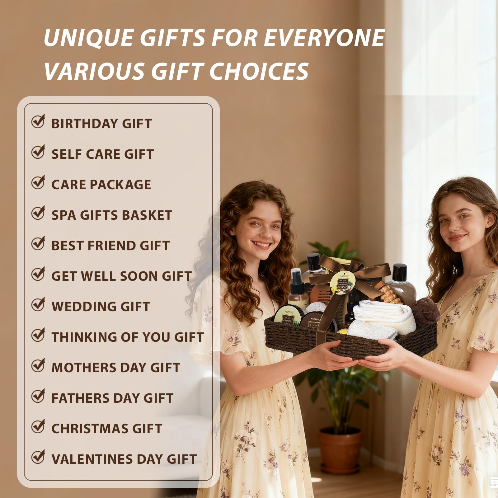 ASINING Spa Basket for Women & Men – Coconut Vanilla Gift Set