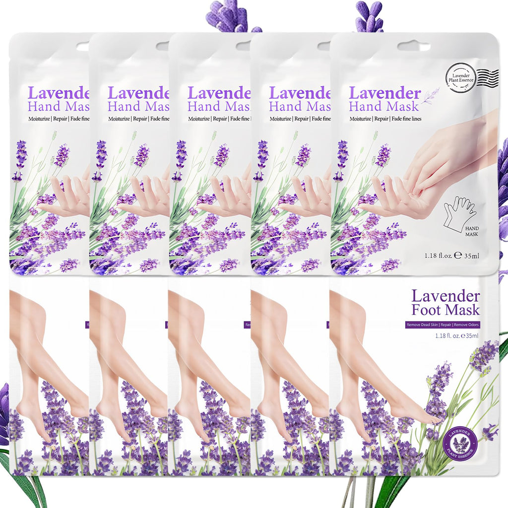 ASMAYSA Lavender Hand & Foot Mask Set – Hydrating Hand Masks & Exfoliating Foot Masks (10 Pairs)