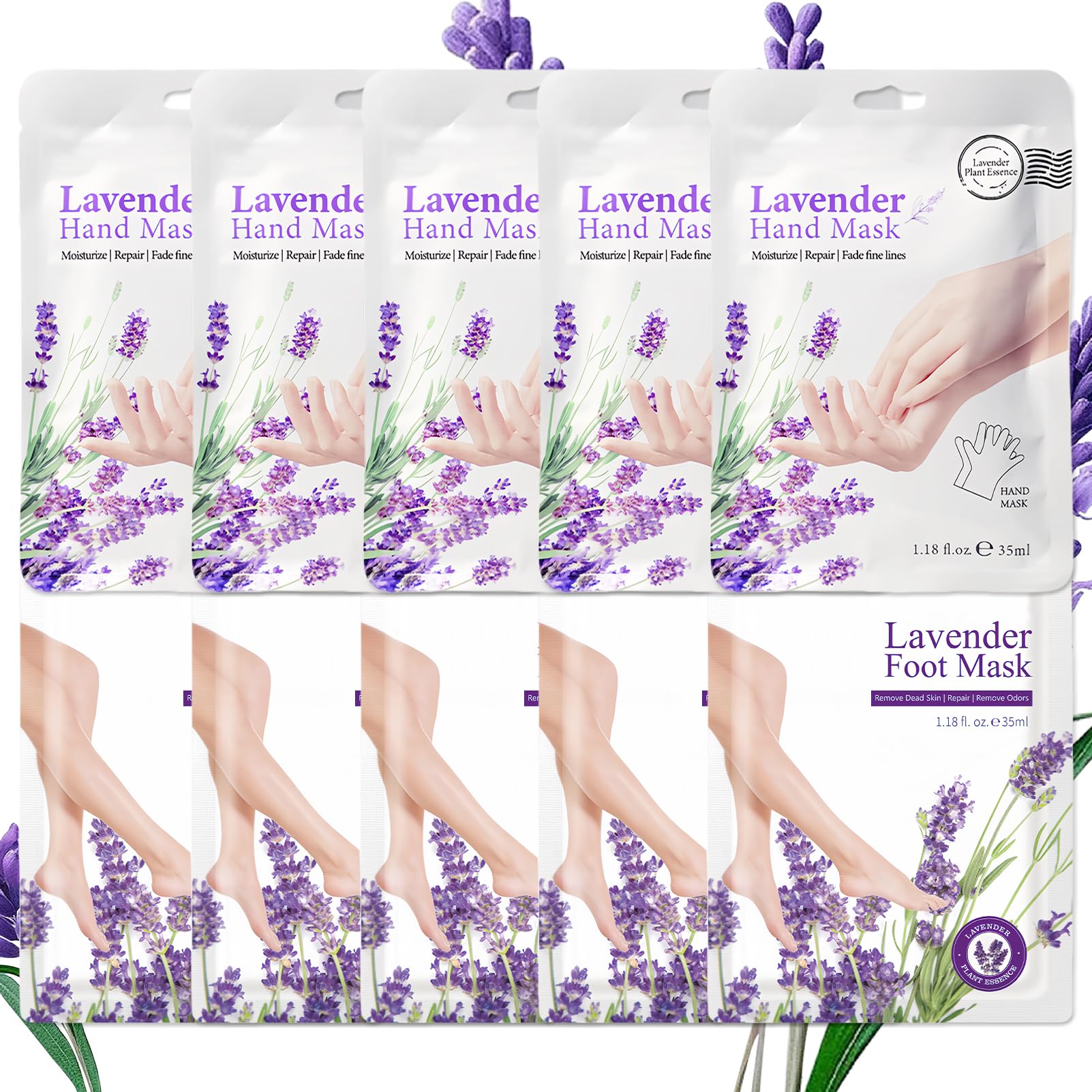ASMAYSA Lavender Hand & Foot Mask Set – Hydrating Hand Masks & Exfoliating Foot Masks (10 Pairs)