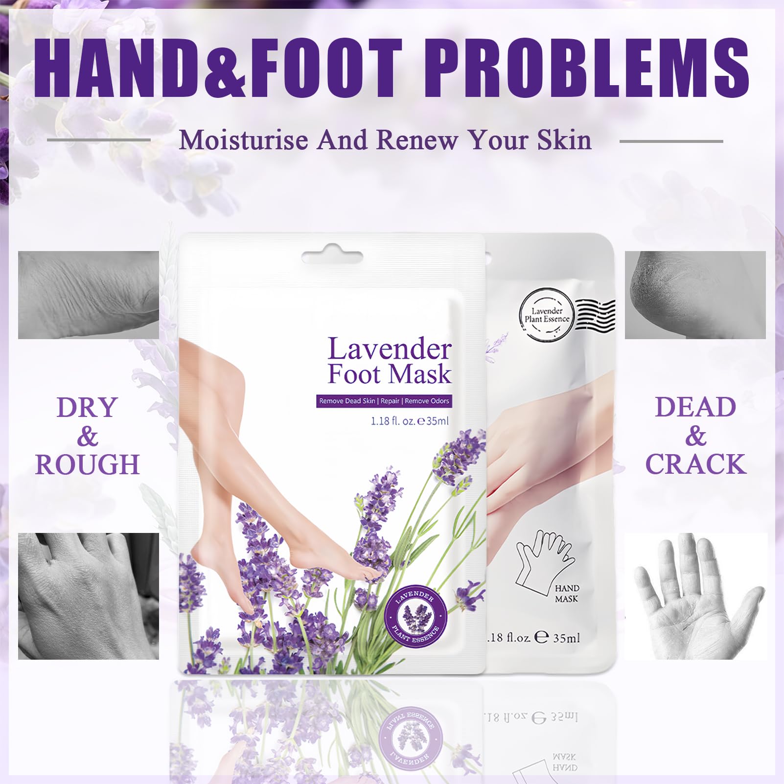 ASMAYSA Lavender Hand & Foot Mask Set – Hydrating Hand Masks & Exfoliating Foot Masks (10 Pairs)