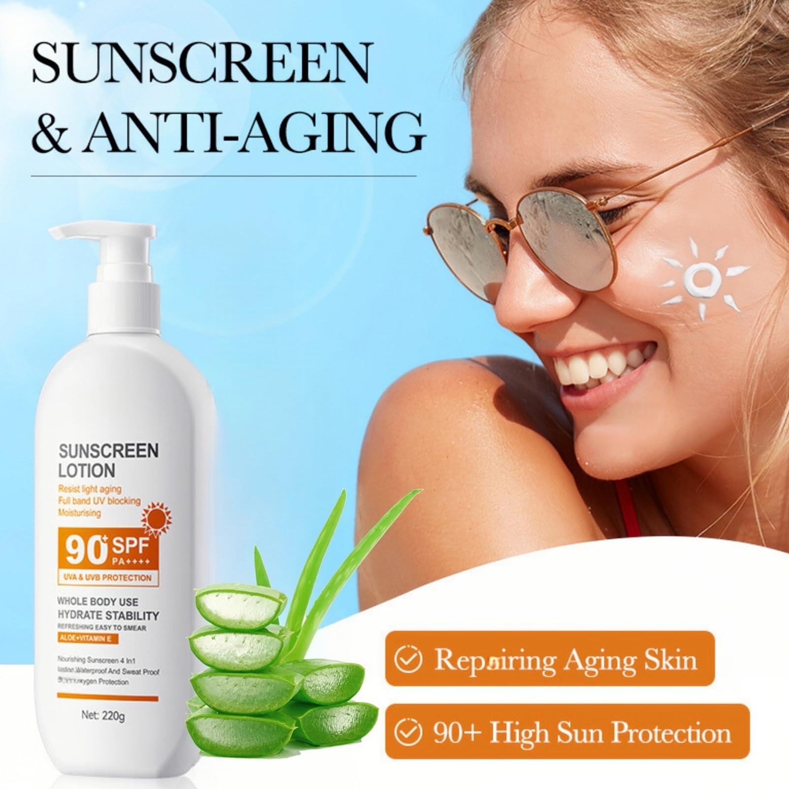 ASMAYSA SPF 90 Sunscreen 220G – Face & Body, Waterproof, Large Capacity