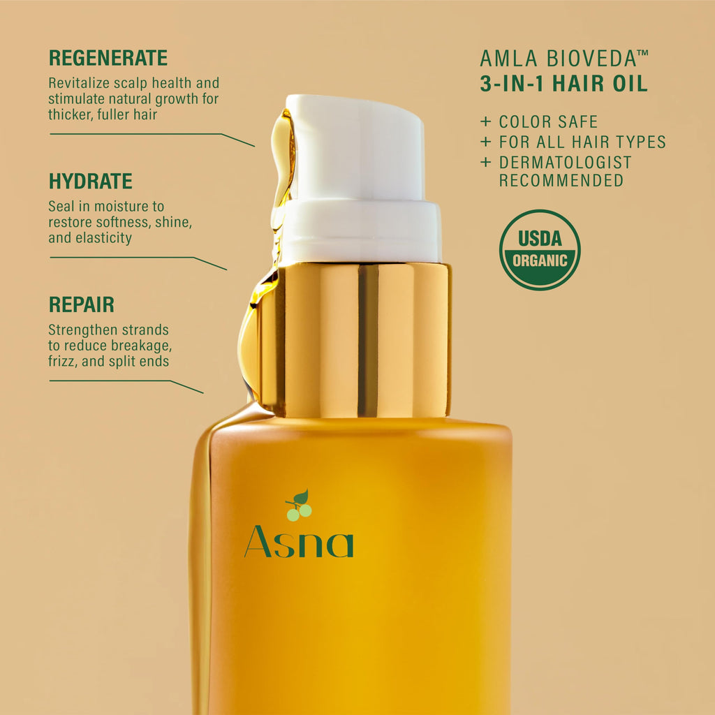 Asna Amla BioVeda 3-in-1 Hair Oil – Organic Scalp Hydration, Frizz Control & Growth