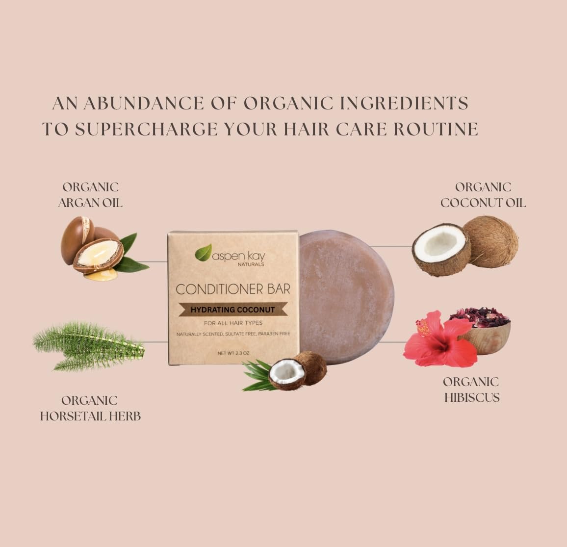 Aspen Kay Naturals Coconut & Argan Conditioner Bar | Deep Moisturizing, Vegan, Sulfate Free, USA Made