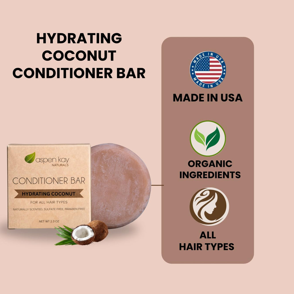 Aspen Kay Naturals Coconut & Argan Conditioner Bar | Deep Moisturizing, Vegan, Sulfate Free, USA Made