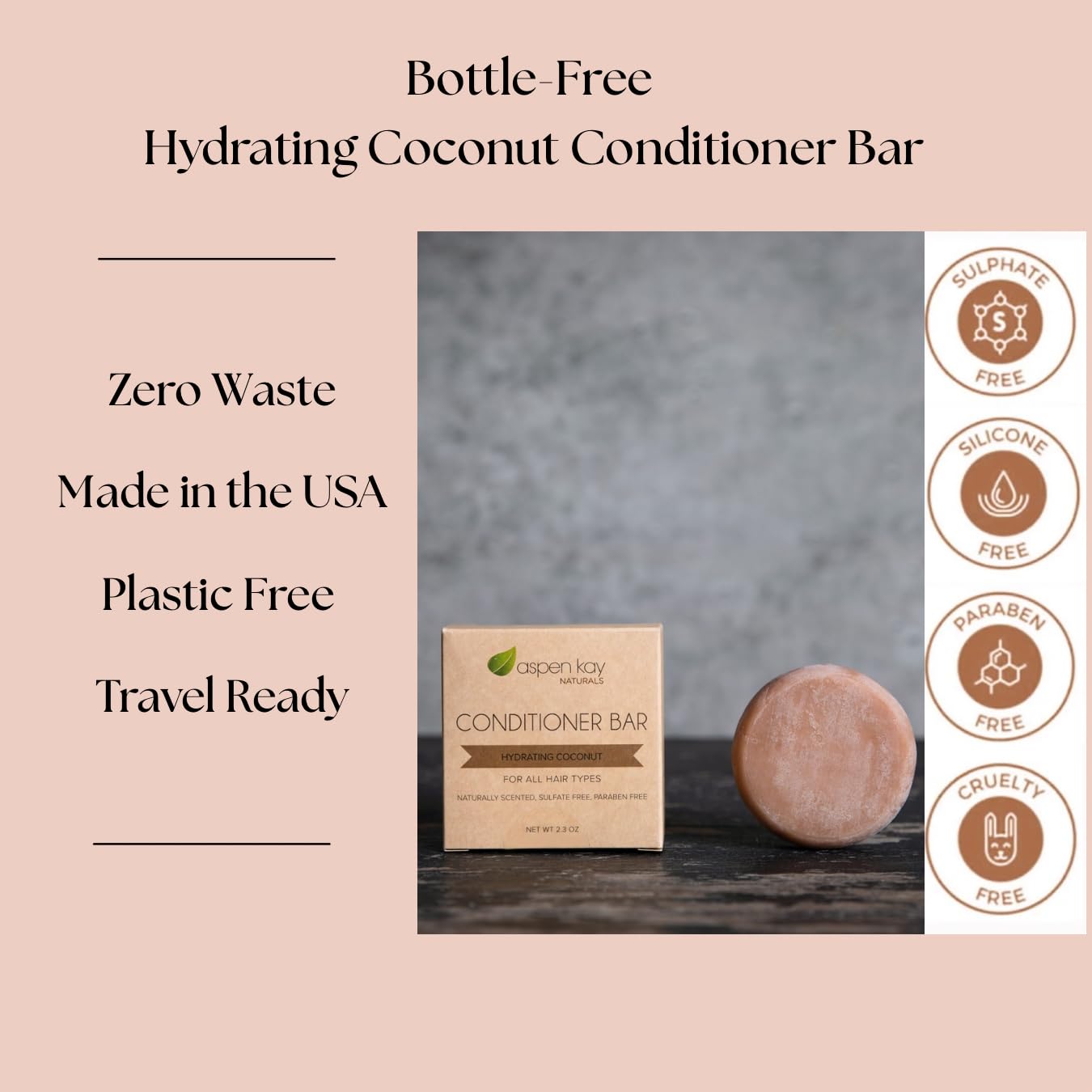 Aspen Kay Naturals Coconut & Argan Conditioner Bar | Deep Moisturizing, Vegan, Sulfate Free, USA Made