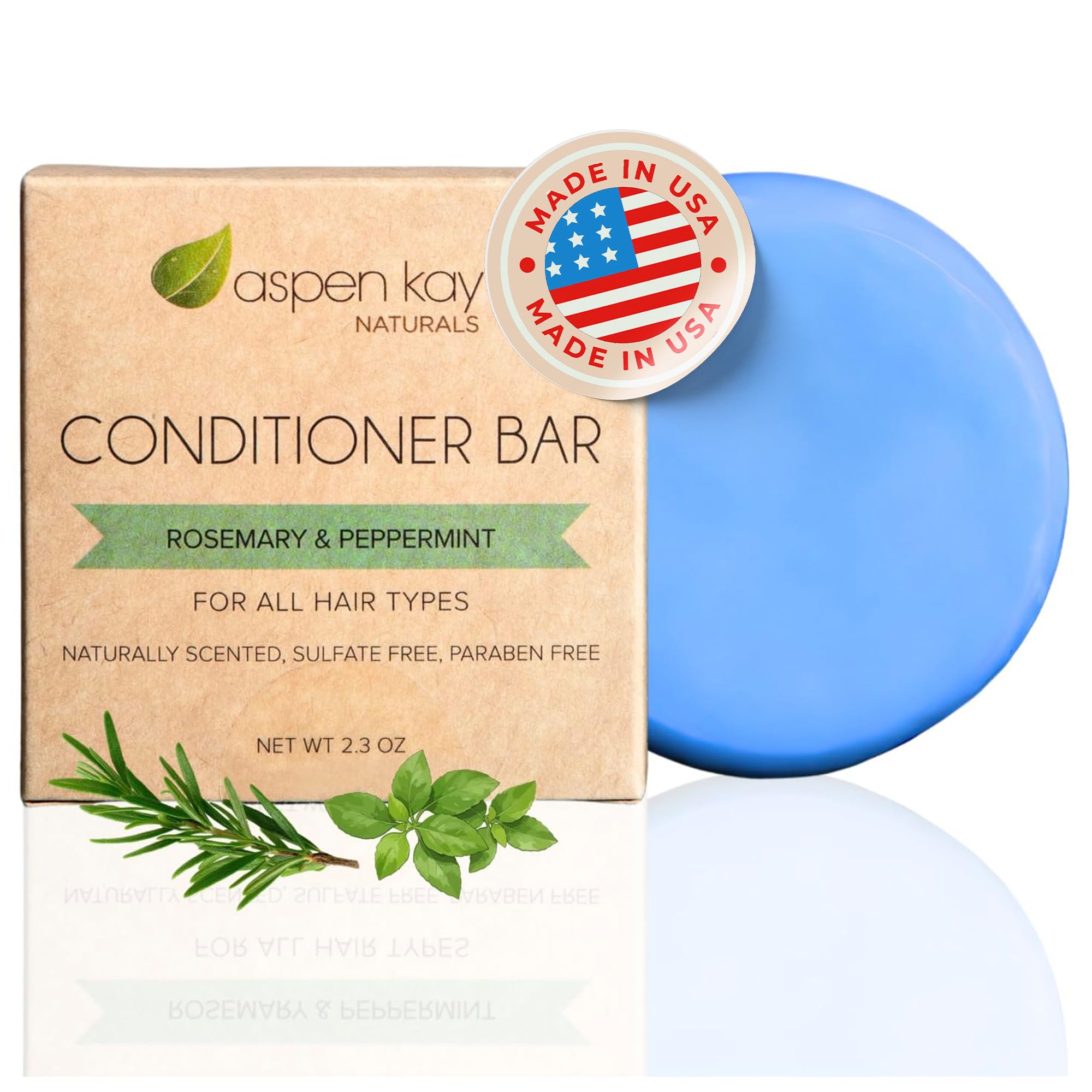 Aspen Kay Naturals Conditioner Bar – Organic & All Hair Types, Rosemary & Peppermint, 2.3 oz