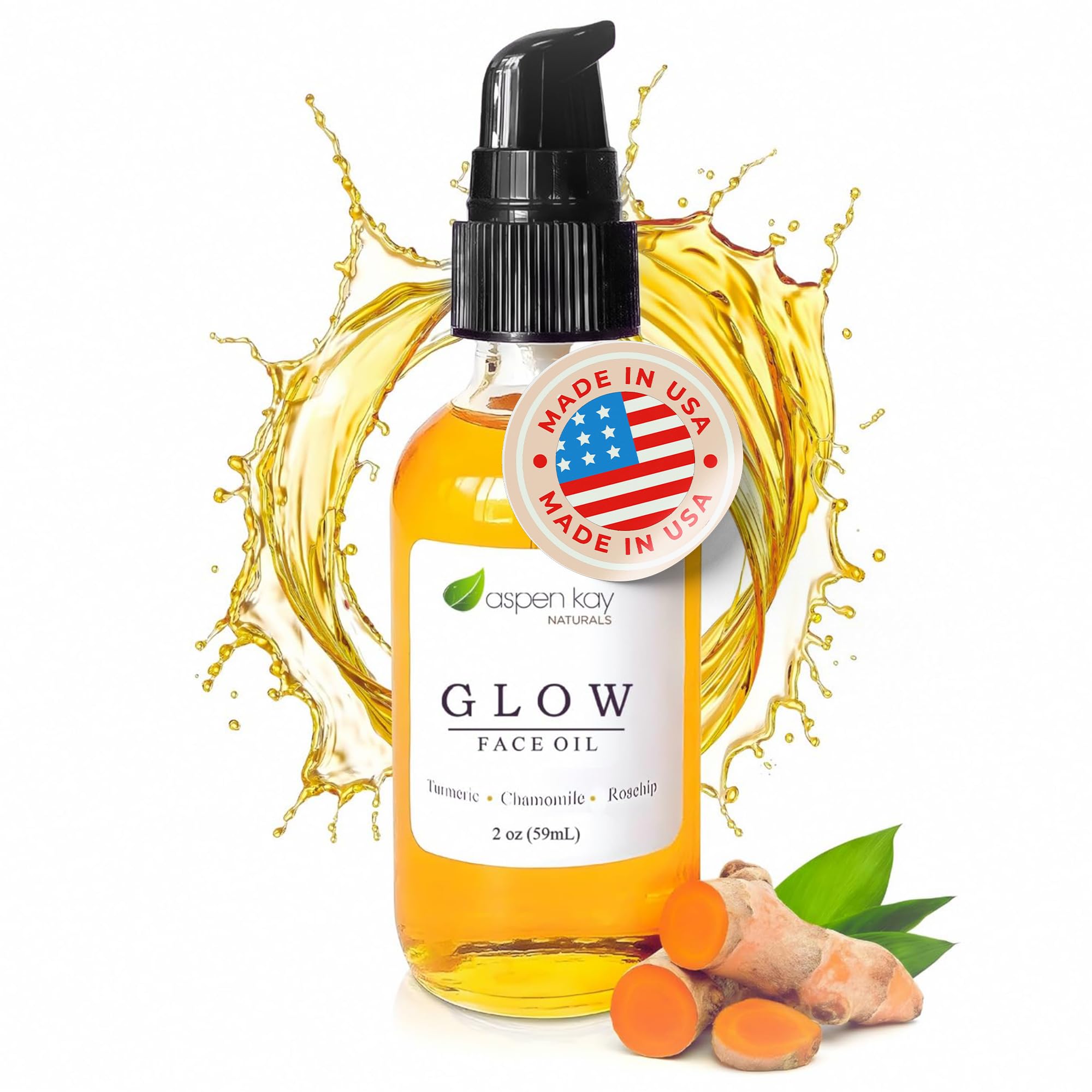 Aspen Kay Naturals Glow Turmeric & Rosehip Face Oil | Natural & Organic Serum 2 oz