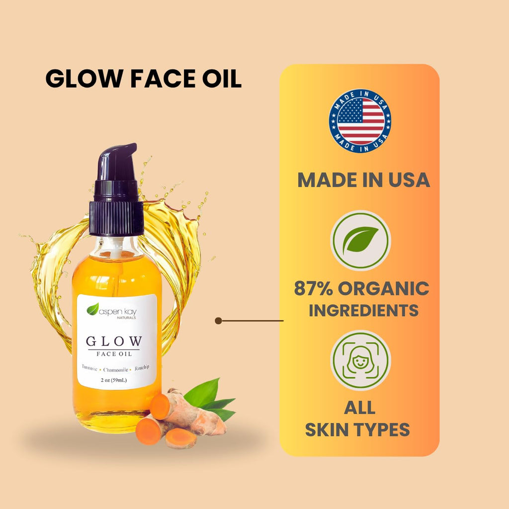 Aspen Kay Naturals Glow Turmeric & Rosehip Face Oil | Natural & Organic Serum 2 oz