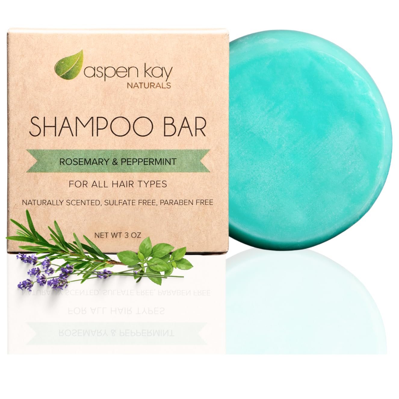 Aspen Kay Naturals Solid Shampoo Bar – Rosemary & Peppermint, 3 oz | Sulfate-Free & Vegan