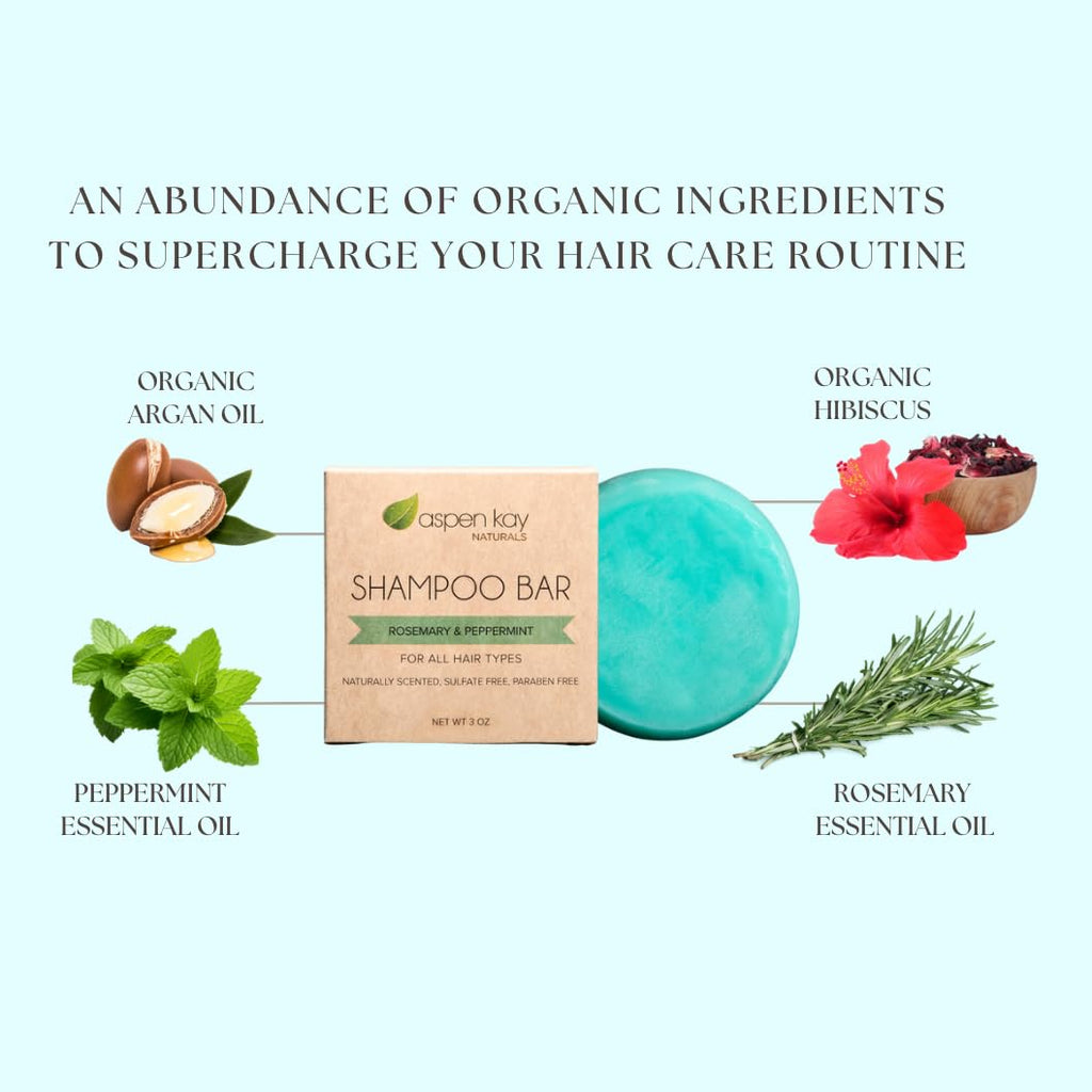 Aspen Kay Naturals Solid Shampoo Bar – Rosemary & Peppermint, 3 oz | Sulfate-Free & Vegan