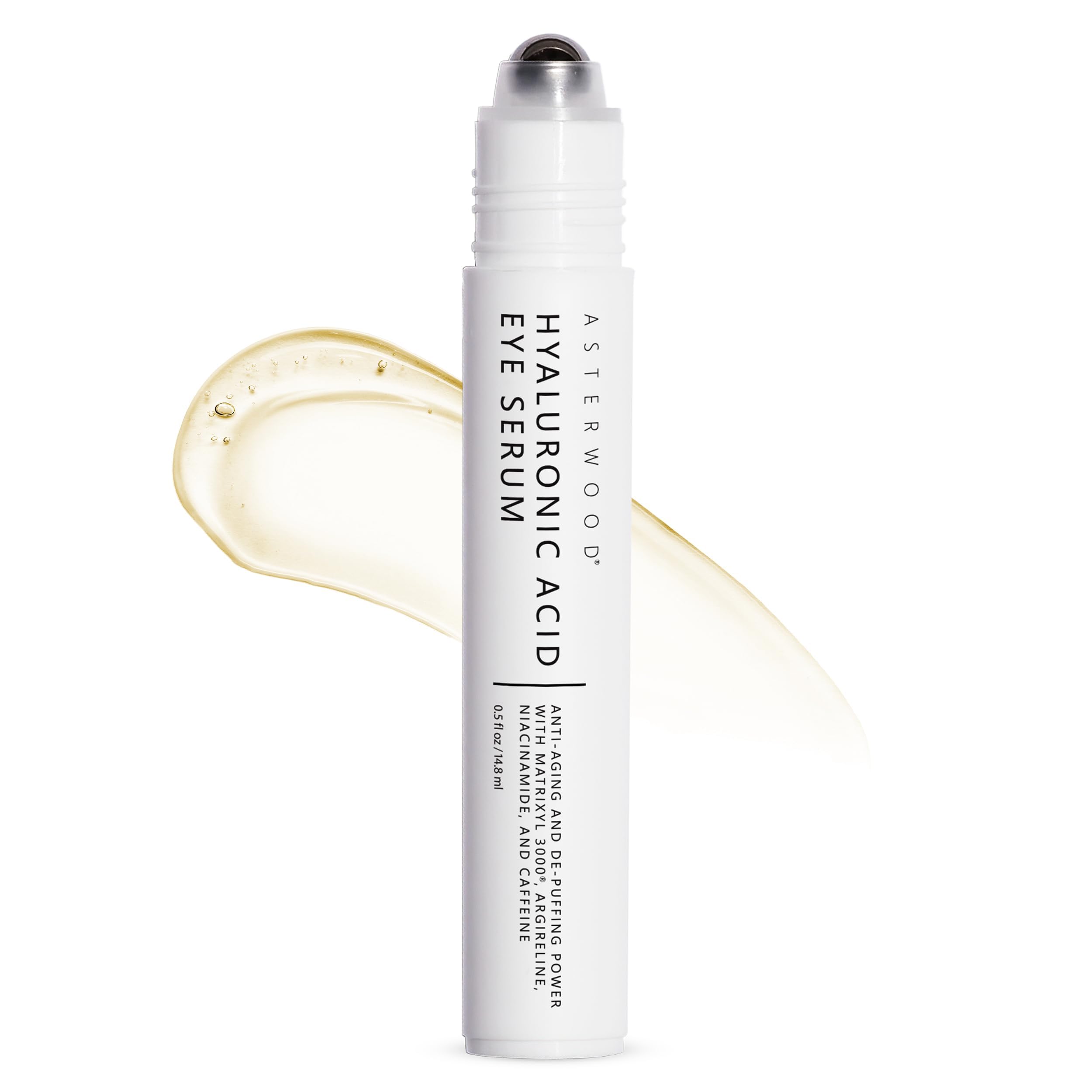 Asterwood Hyaluronic Acid Eye Serum with Matrixyl 3000, Niacinamide & Caffeine – Reduces Undereye Bags, Dark Circles & Fine Lines