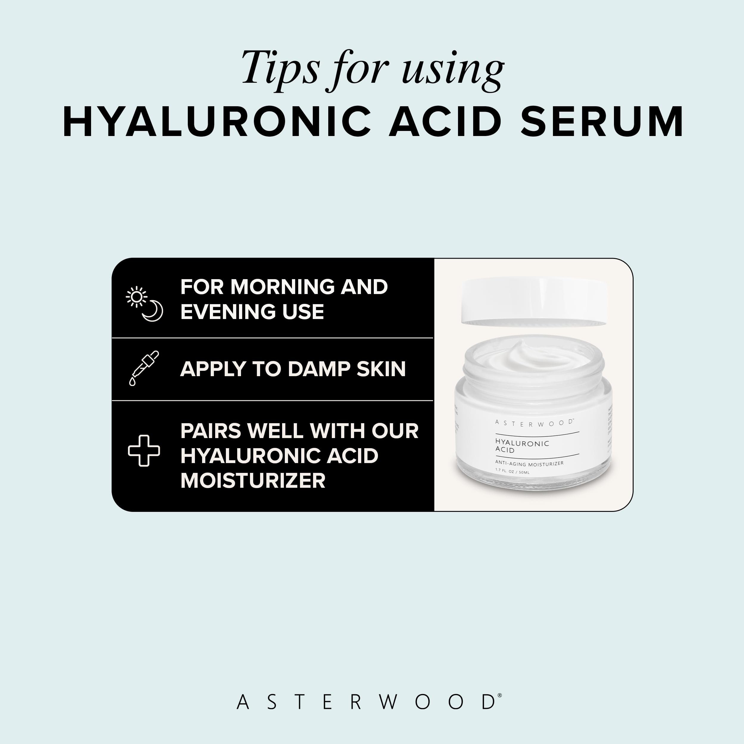 Asterwood Hyaluronic Acid Serum for Face – Fragrance-Free Hydration, Plumping & Anti-Aging | 4 Fl Oz