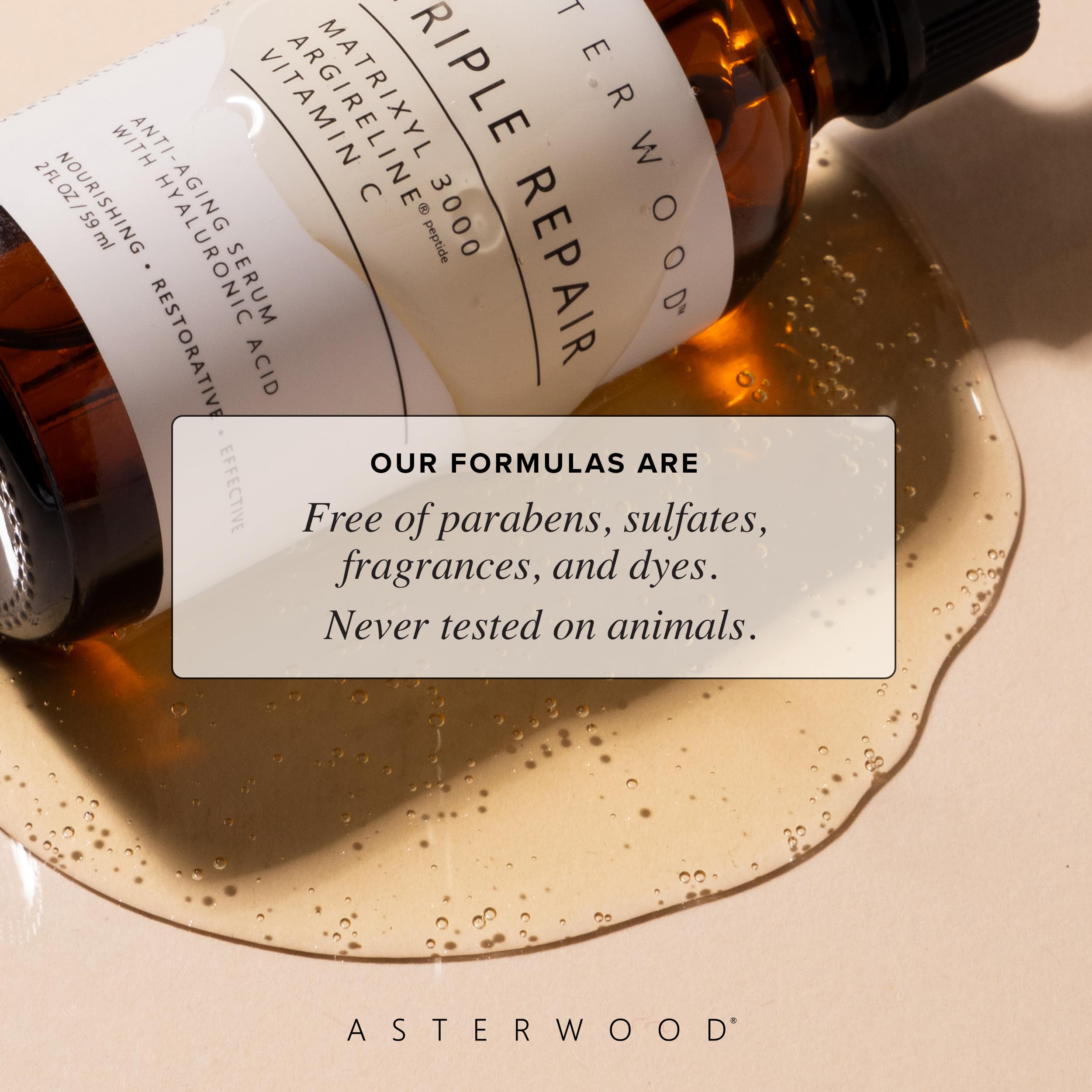 Asterwood Triple Repair Serum – Matrixyl 3000 + Argireline + Vitamin C + Hyaluronic Acid – Fragrance-Free, 1 oz