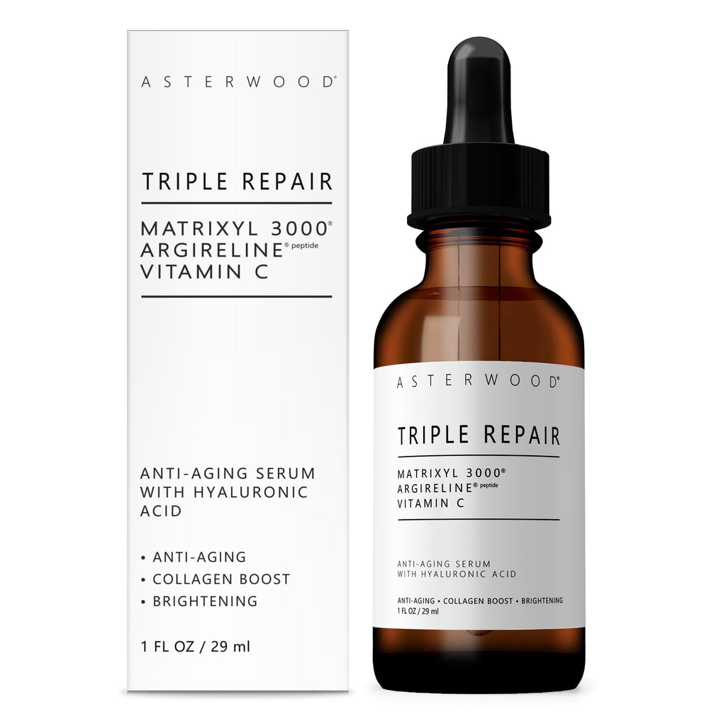 Asterwood Triple Repair Serum – Matrixyl 3000 + Argireline + Vitamin C + Hyaluronic Acid – Fragrance-Free, 1 oz