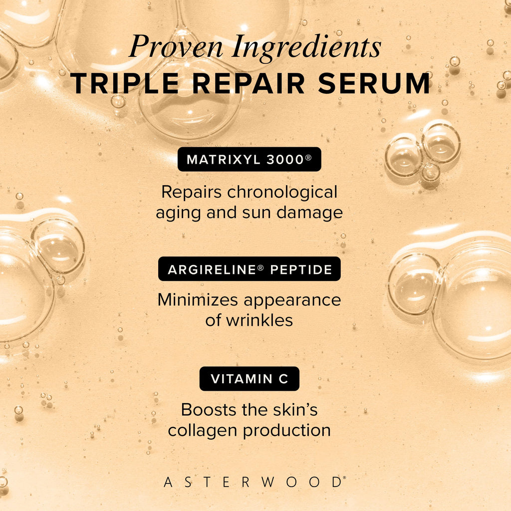 Asterwood Triple Repair Serum – Matrixyl 3000 + Argireline + Vitamin C + Hyaluronic Acid | Fragrance-Free, 2 oz