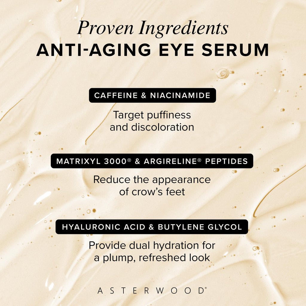 Asterwood Hyaluronic Acid Eye Serum with Matrixyl 3000, Niacinamide & Caffeine – Reduces Undereye Bags, Dark Circles & Fine Lines