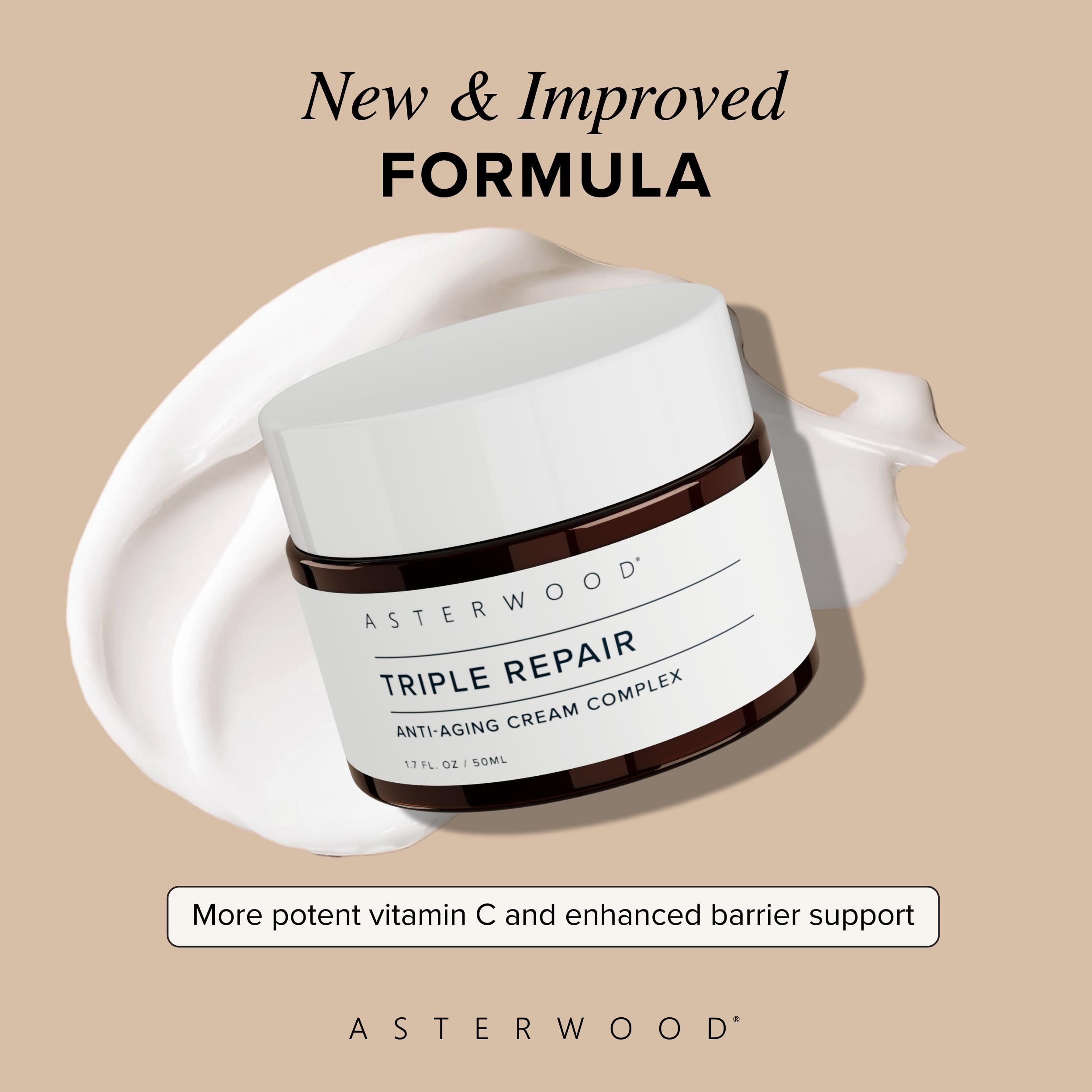Asterwood Matrixyl 3000 + Argireline + Vitamin C Cream – Fragrance-Free Triple Repair with Hyaluronic Acid (1.7 Fl Oz)