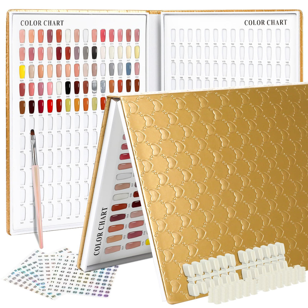 ASTONFOG 308 Nail Colors Chart with 360 Tips – Professional Nail Swatches Book (Gold)