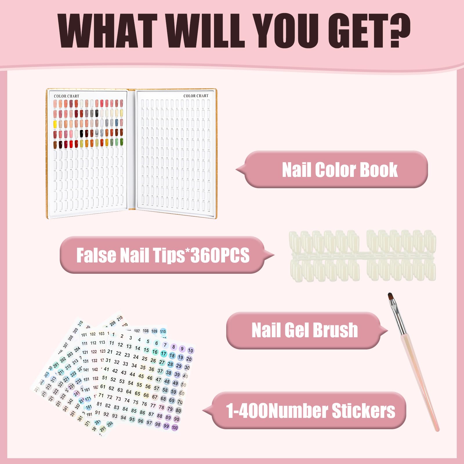 ASTONFOG 308 Nail Colors Chart with 360 Tips – Professional Nail Swatches Book (Gold)