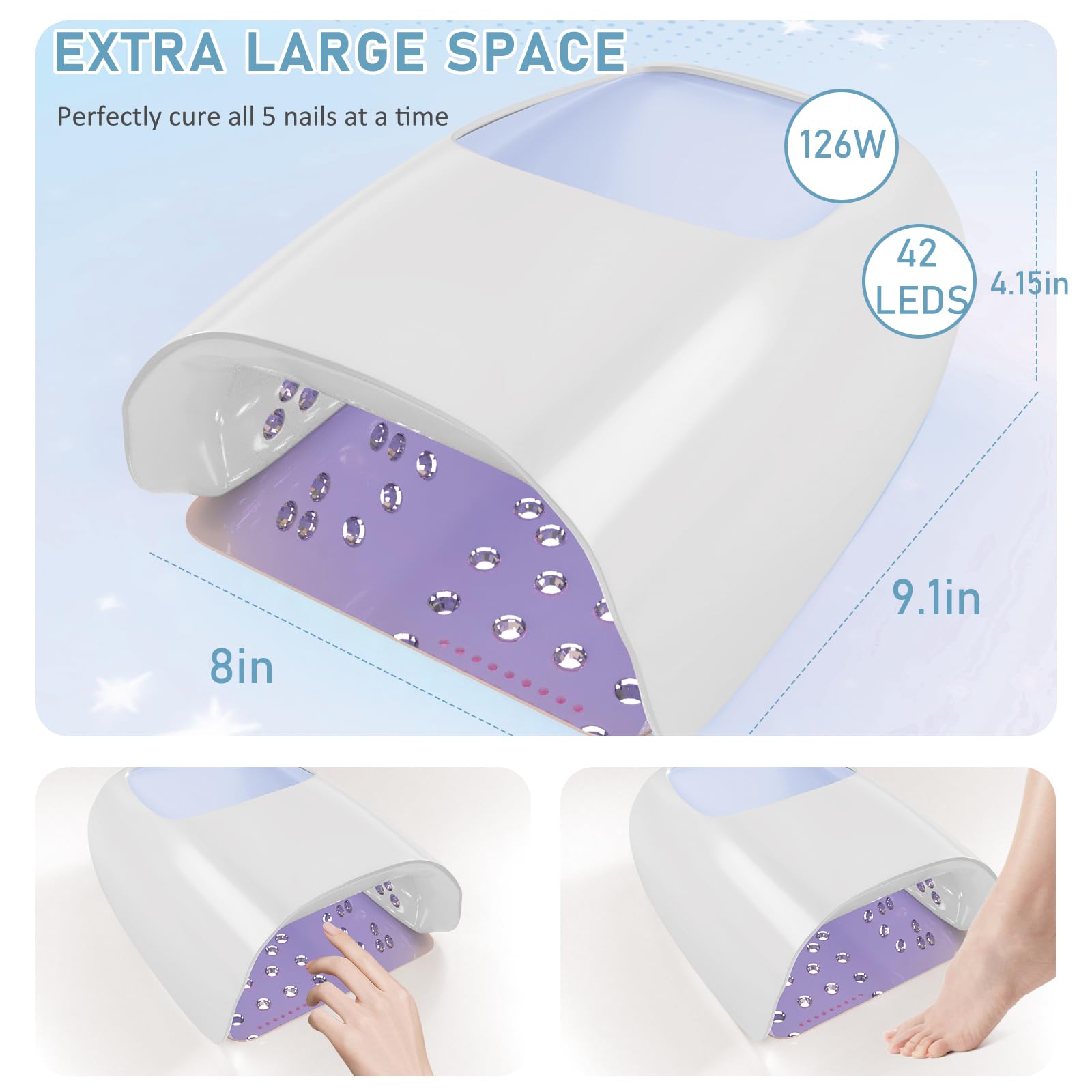 ASTONFOG 126W Cordless UV LED Nail Lamp – Auto Sensor & 4 Timers