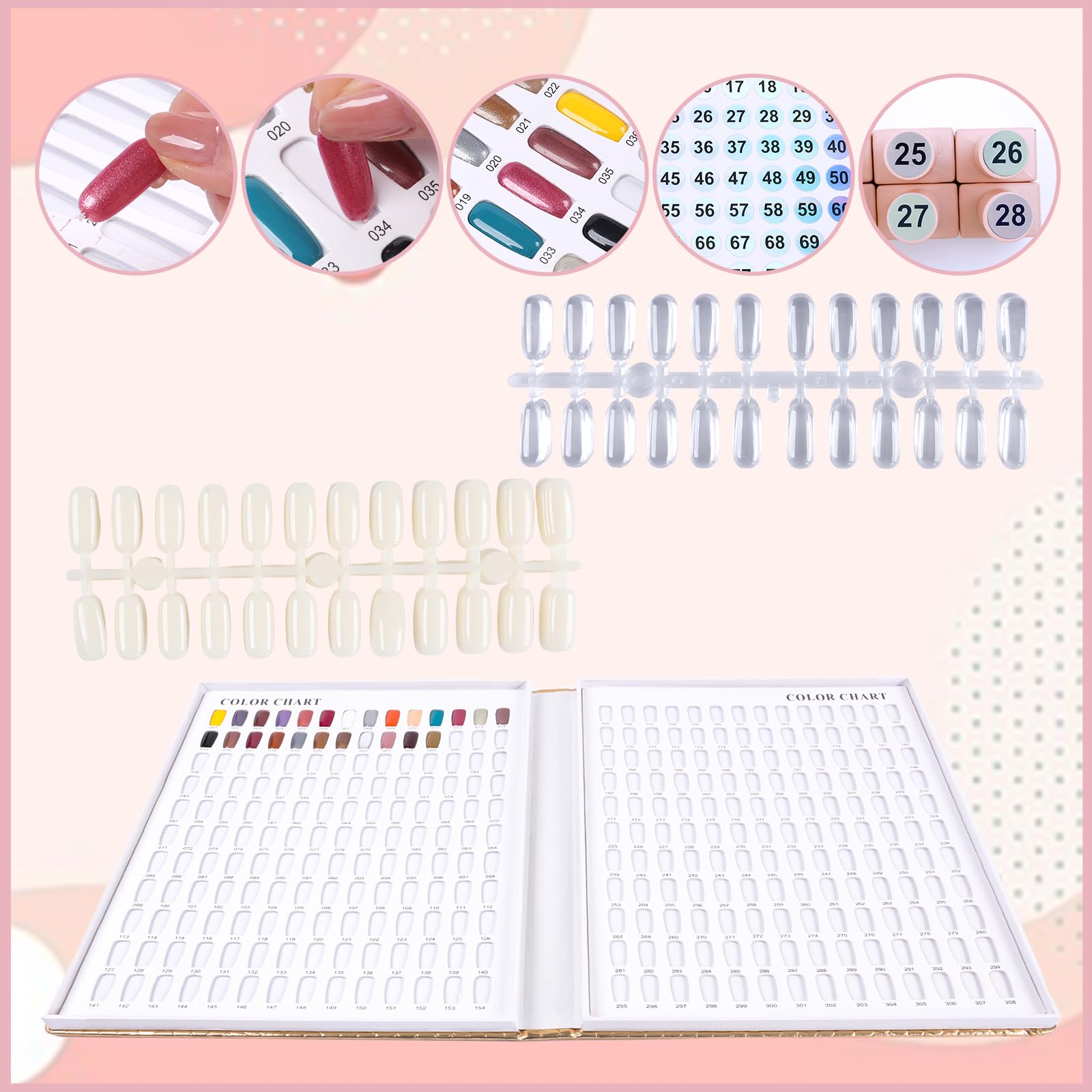 ASTONFOG 308 Colors Nail Swatches Book with 480 Nail Tips – Professional Display & Practice Card
