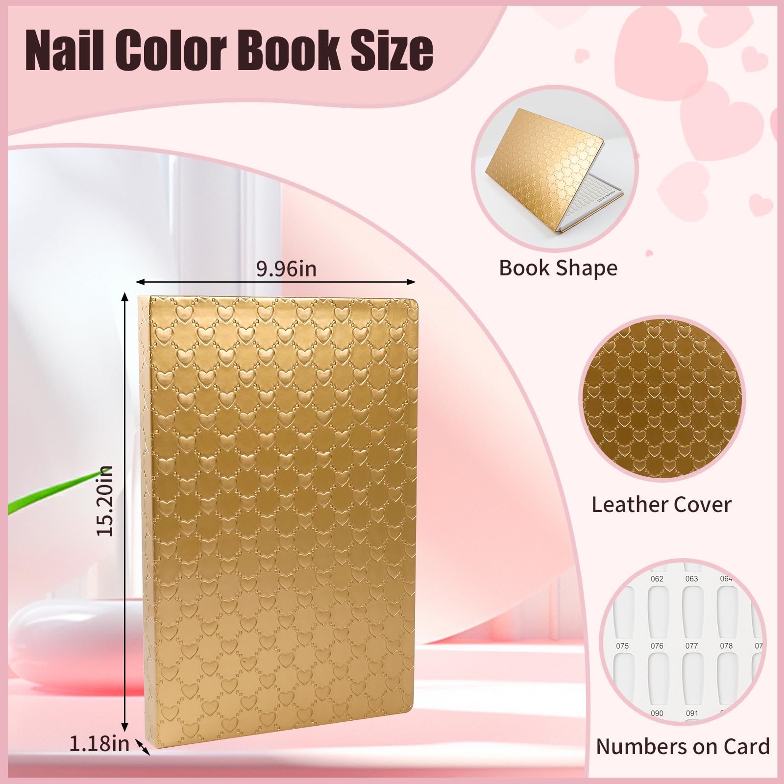 ASTONFOG 308 Nail Colors Chart with 360 Tips – Professional Nail Swatches Book (Gold)