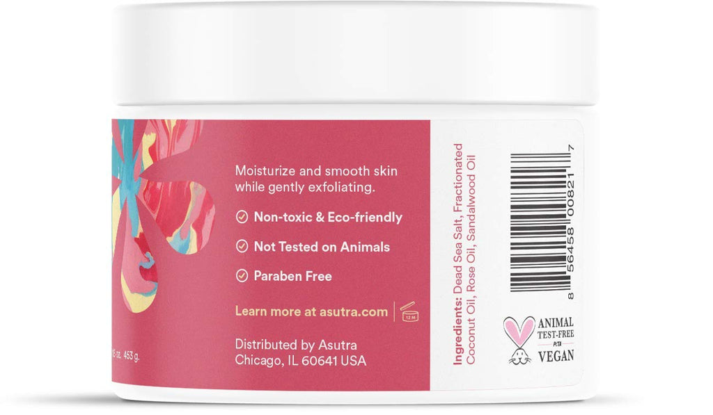 ASUTRA Dead Sea Salt Body Scrub – Rose, 16 oz | Ultra Hydrating & Gentle Exfoliation