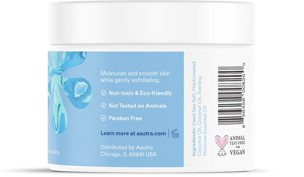 ASUTRA Dead Sea Salt Body Scrub with Coconut & Evening Primrose Oils – Ultra Hydrating Exfoliator (16 oz)