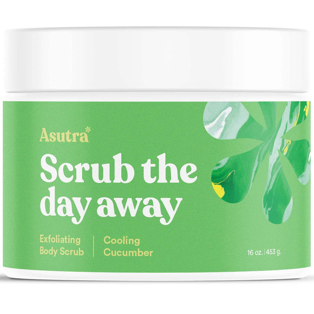 ASUTRA Dead Sea Salt Essential Oil Body Scrub Exfoliator – Cooling Cucumber, 16 oz