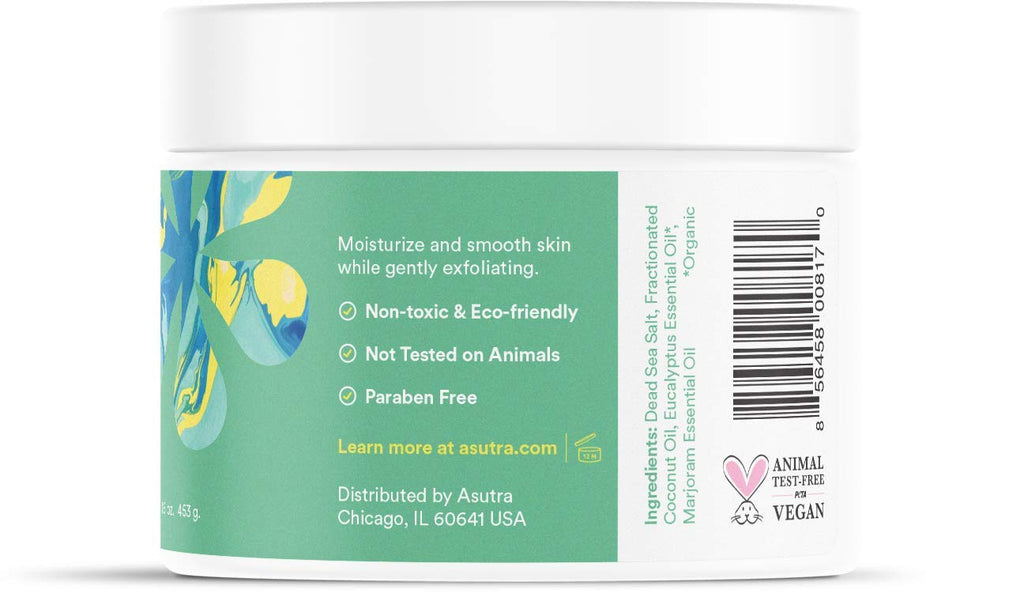 ASUTRA Dead Sea Salt Essential Oil Body Scrub with Eucalyptus – Ultra Hydrating Exfoliator, 16 oz