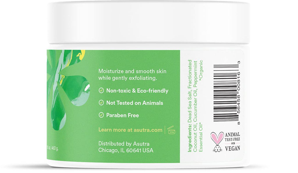 ASUTRA Dead Sea Salt Essential Oil Body Scrub Exfoliator – Cooling Cucumber, 16 oz