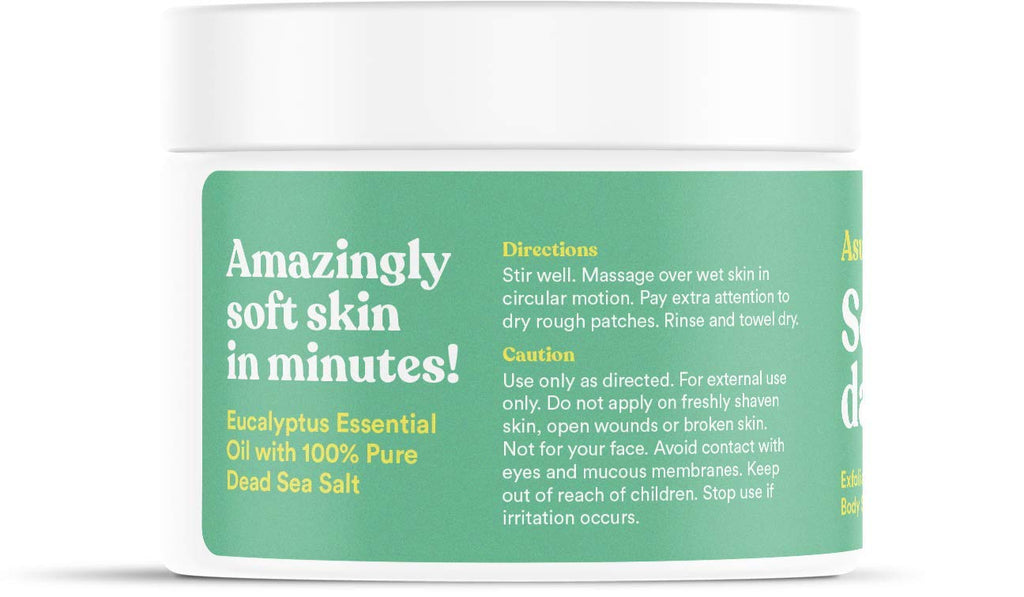 ASUTRA Dead Sea Salt Essential Oil Body Scrub with Eucalyptus – Ultra Hydrating Exfoliator, 16 oz