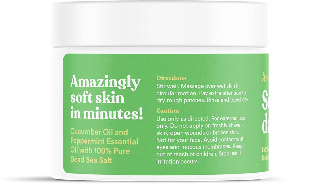ASUTRA Dead Sea Salt Essential Oil Body Scrub Exfoliator – Cooling Cucumber, 16 oz
