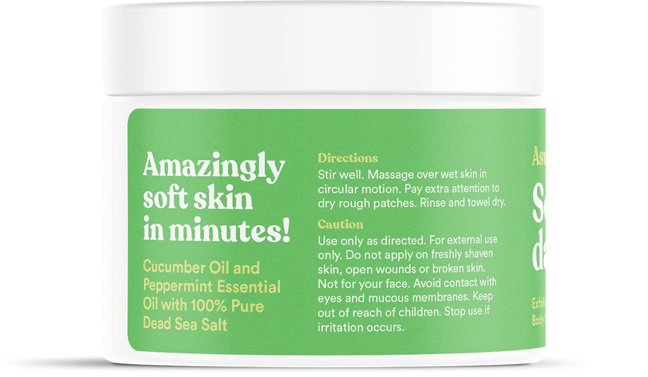 ASUTRA Dead Sea Salt Essential Oil Body Scrub Exfoliator – Cooling Cucumber, 16 oz