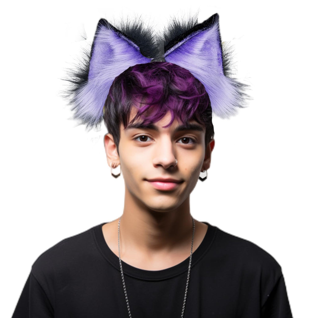 ATekatac Wolf Ears Headband - Handmade Rollable Purple1 for Halloween & Cosplay