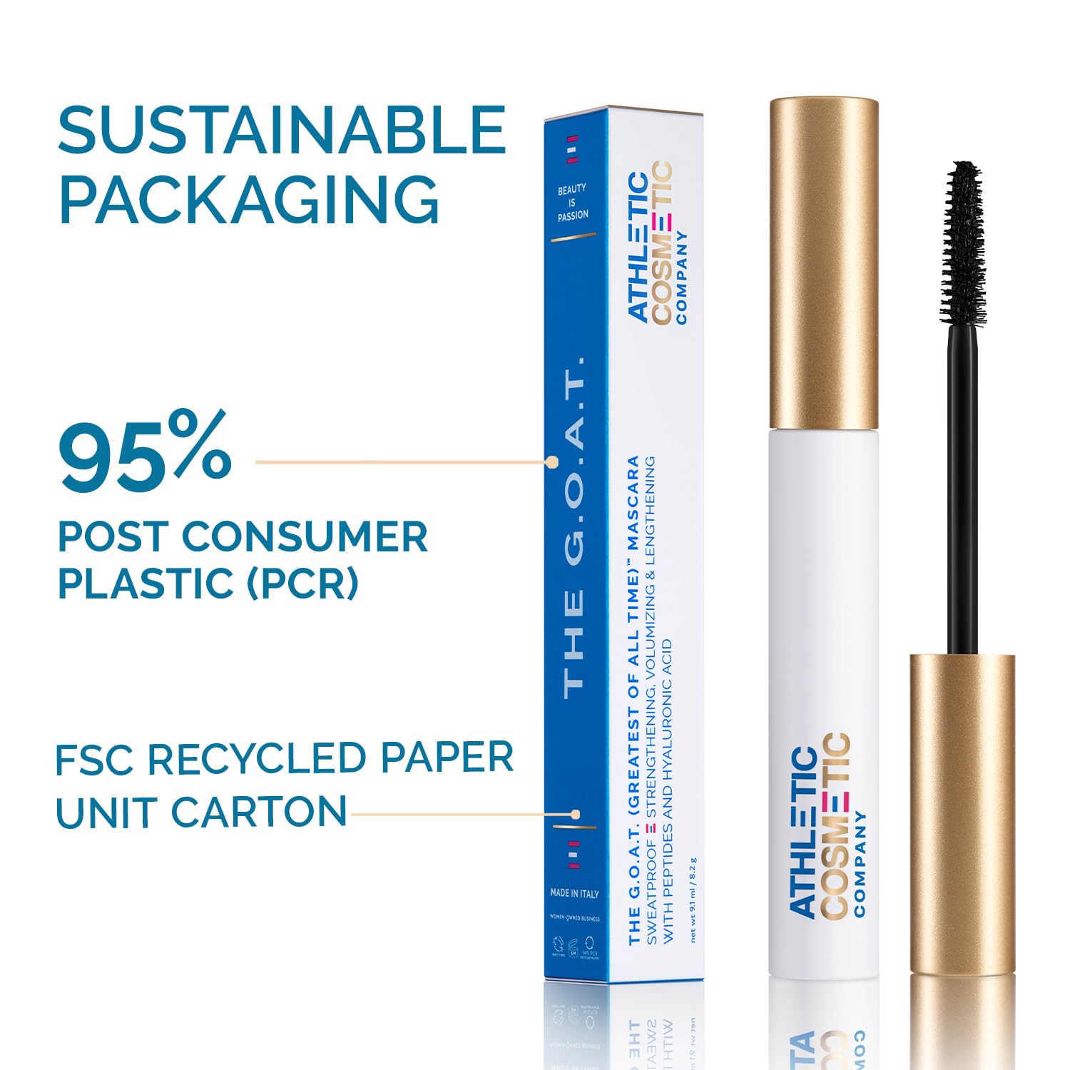 ATHLETIC COSMETIC The G.O.A.T. Waterproof Mascara – Sweatproof, Long-Wear, Vegan, Peptide-Enhanced