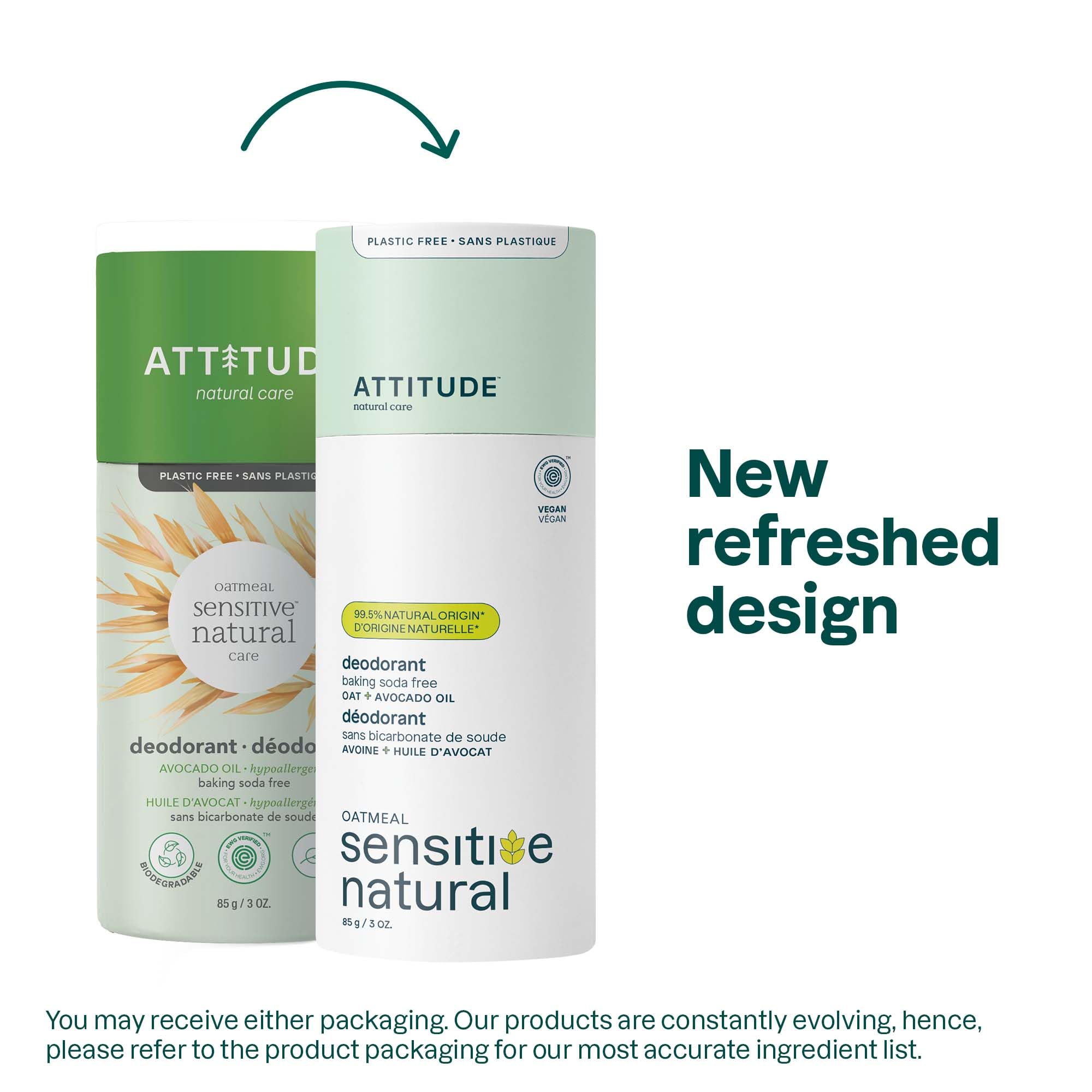 Attitude Sensitive Skin Deodorant Stick with Avocado Oil – Aluminum Free, Vegan, Paraben Free, 3 oz