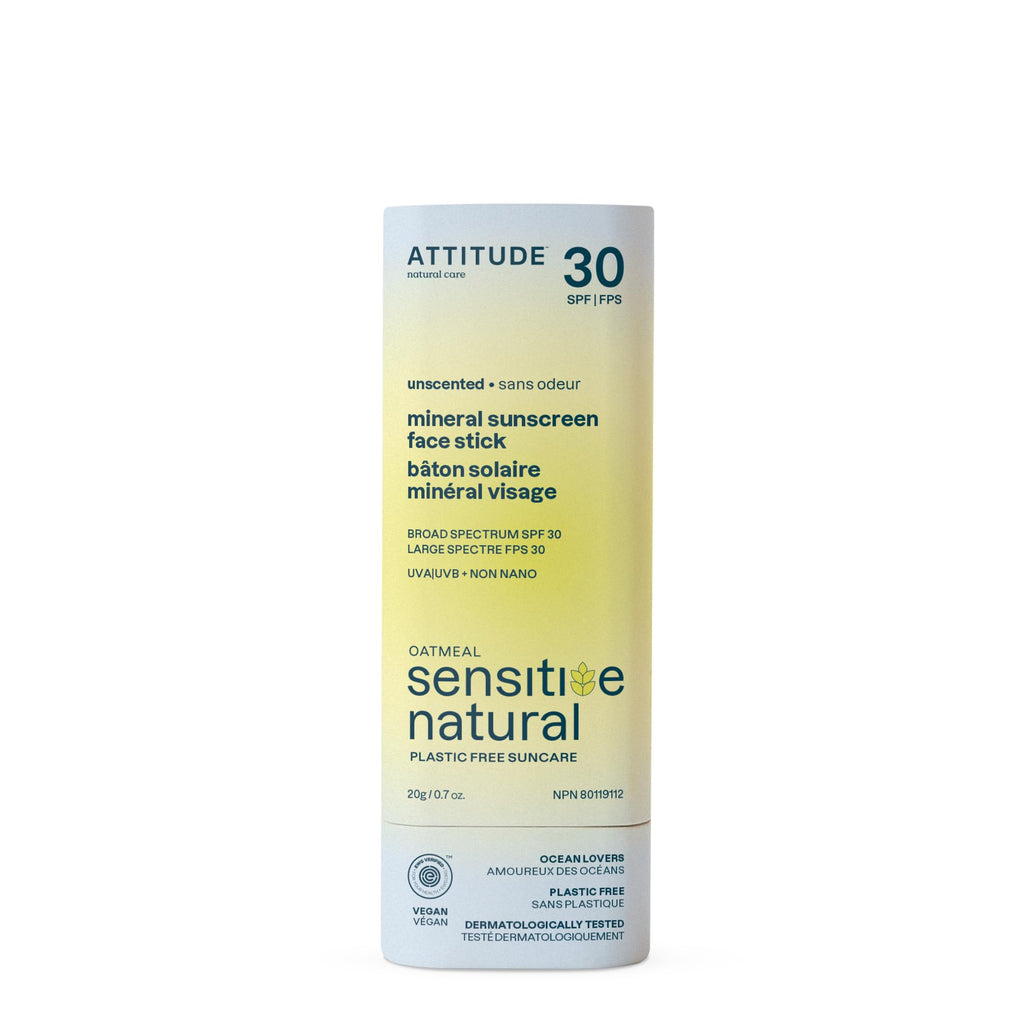 ATTITUDE Mineral Sunscreen Face Stick SPF 30 for Sensitive Skin — EWG Verified, Plastic-Free