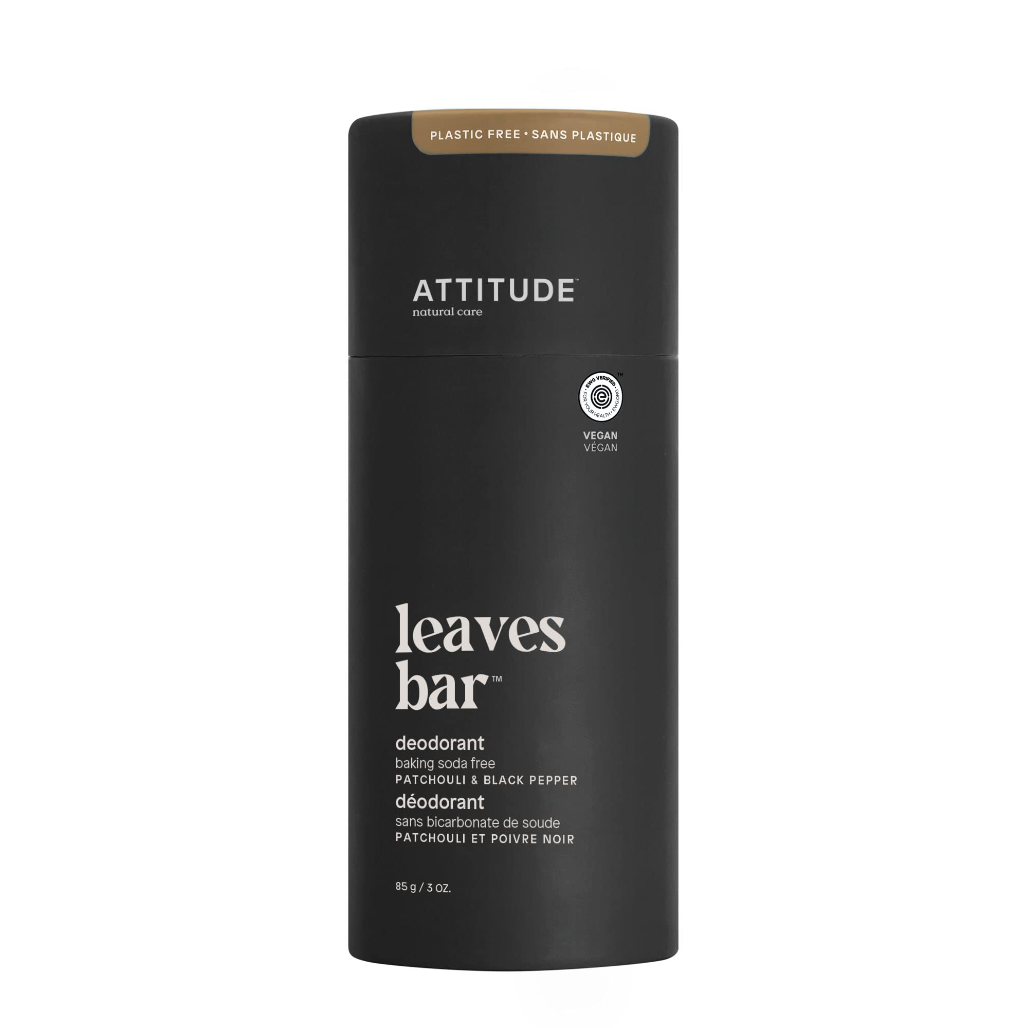 ATTITUDE Natural Deodorant – Aluminum-Free, EWG Verified, Patchouli & Black Pepper, 3 oz