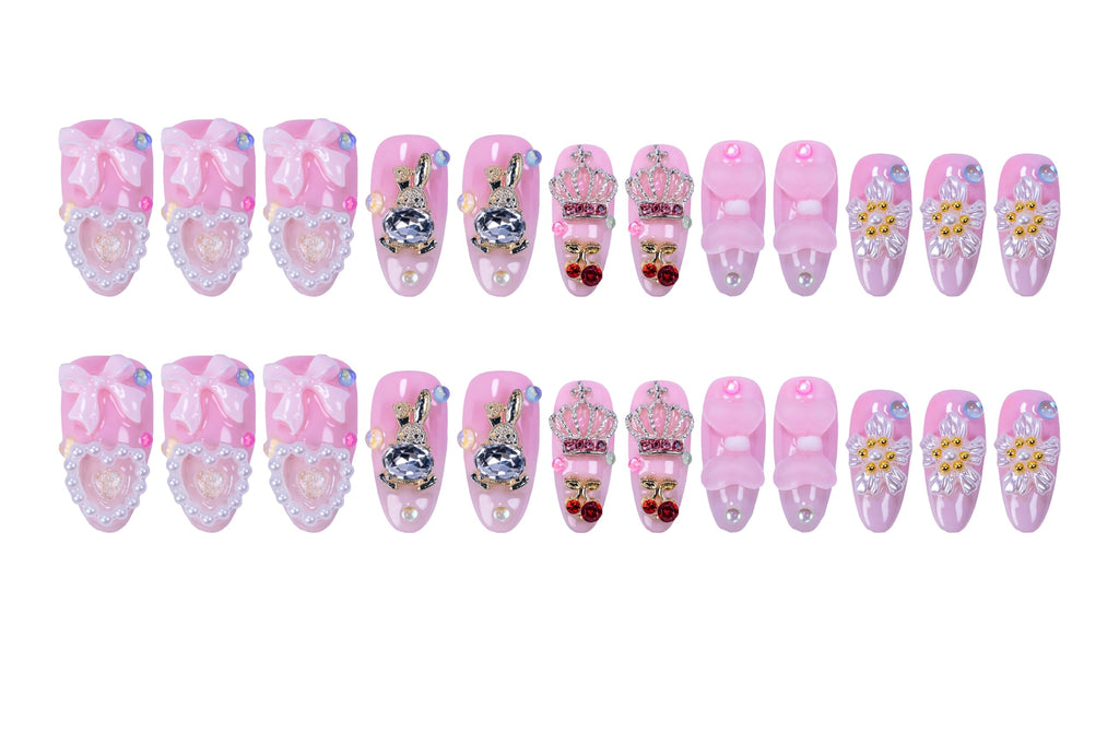 Atuhua 24Pcs Handmade Press On Nails – 3D Pink Bow, Almond Length