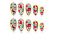 Atuhua 24Pcs Handmade Press-On Nails with Bling Rhinestones – Almond Medium Length, Colorful Design