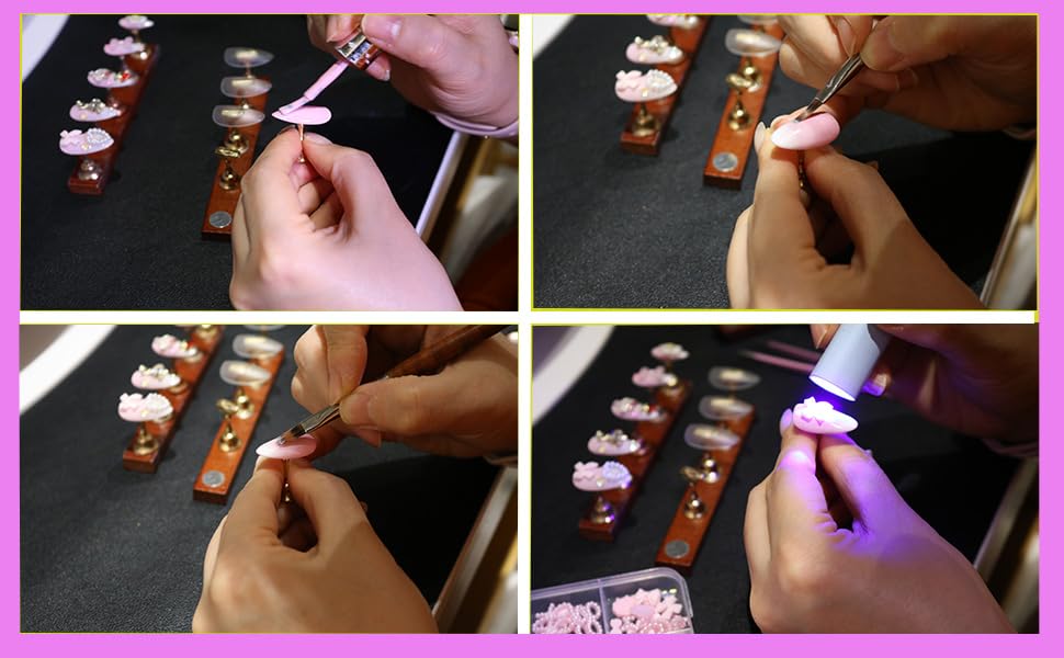 Atuhua 24Pcs Handmade Press On Nails – 3D Pink Bow, Almond Length