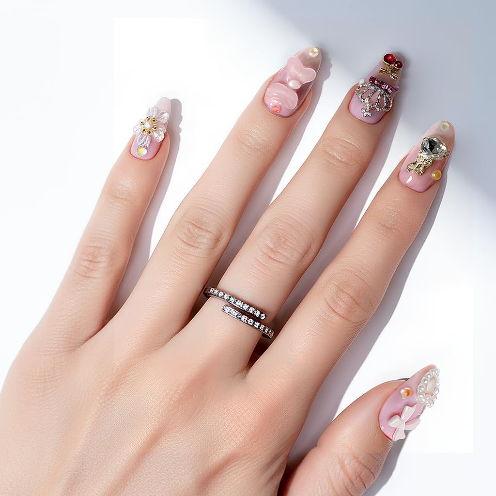 Atuhua 24Pcs Handmade Press On Nails – 3D Pink Bow, Almond Length