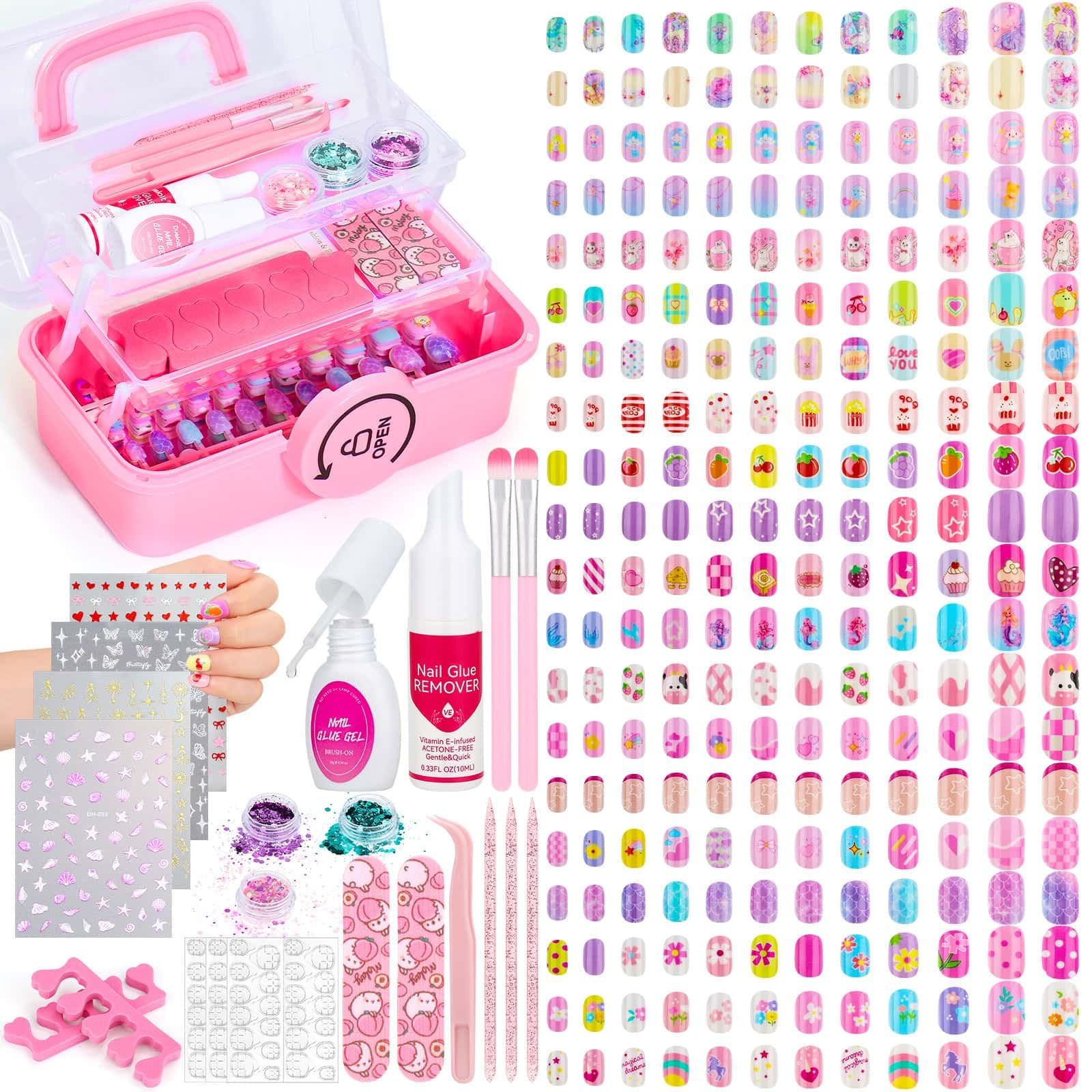 Audab 480 Pcs Kids Nails & Glue Kit — Press-On Nail Art for Girls 8–12