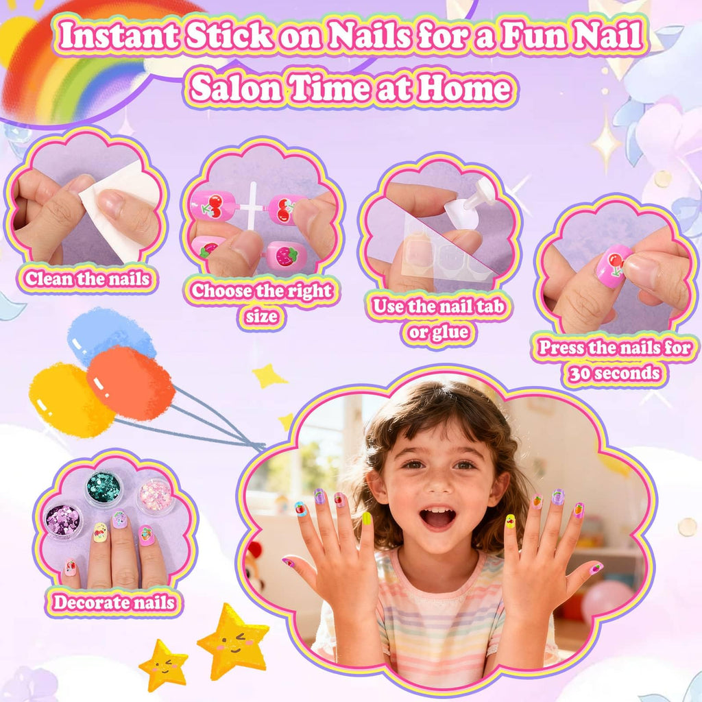 Audab 480 Pcs Kids Nails & Glue Kit — Press-On Nail Art for Girls 8–12