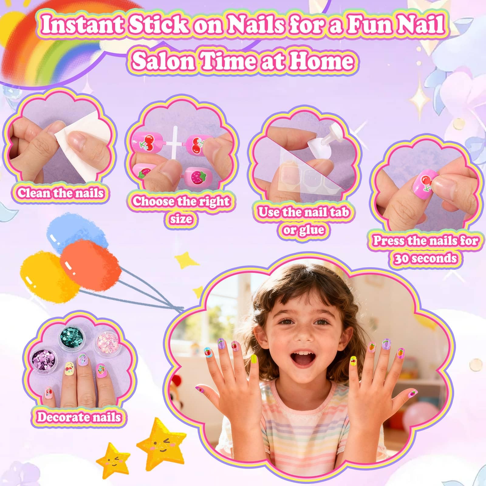 Audab 480 Pcs Kids Nails & Glue Kit — Press-On Nail Art for Girls 8–12