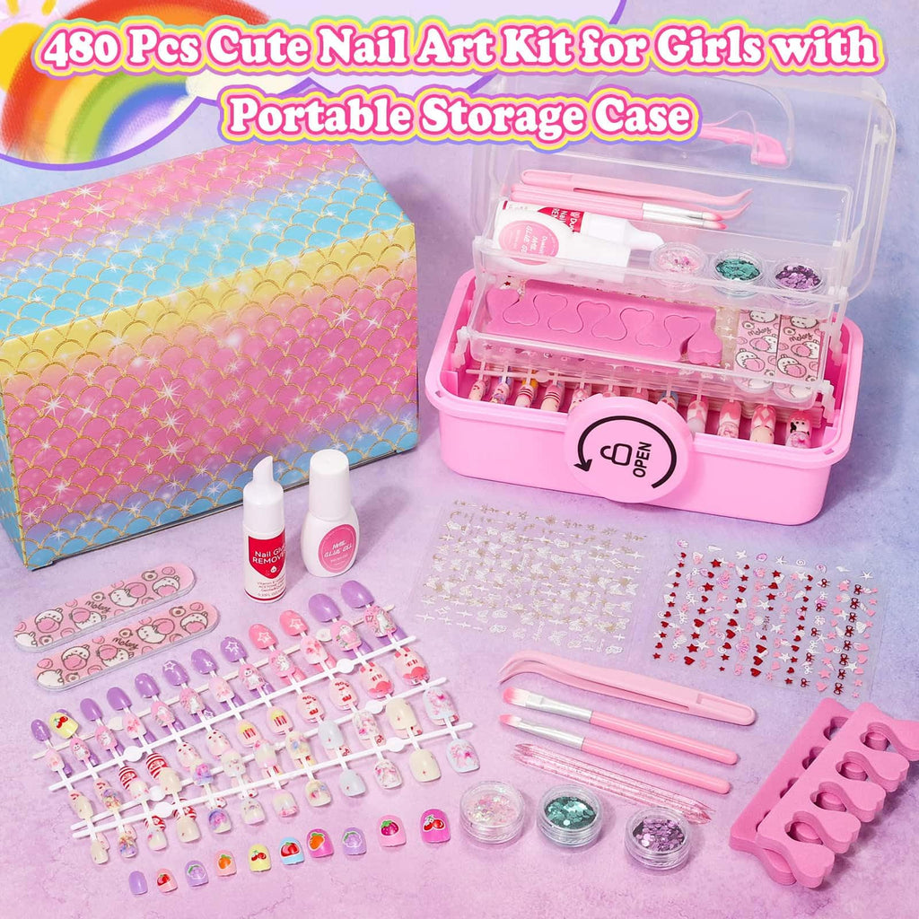 Audab 480 Pcs Kids Nails & Glue Kit — Press-On Nail Art for Girls 8–12