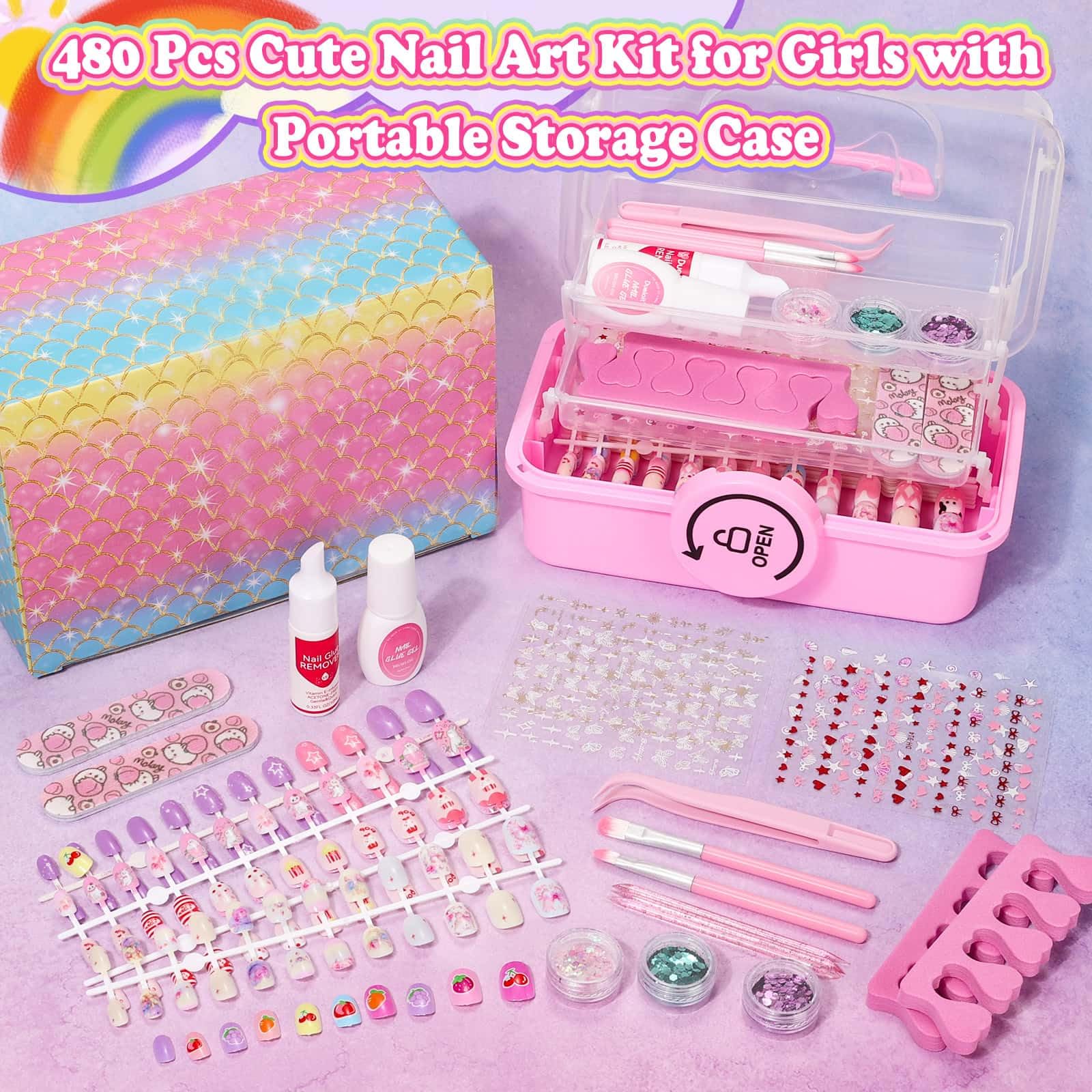 Audab 480 Pcs Kids Nails & Glue Kit — Press-On Nail Art for Girls 8–12