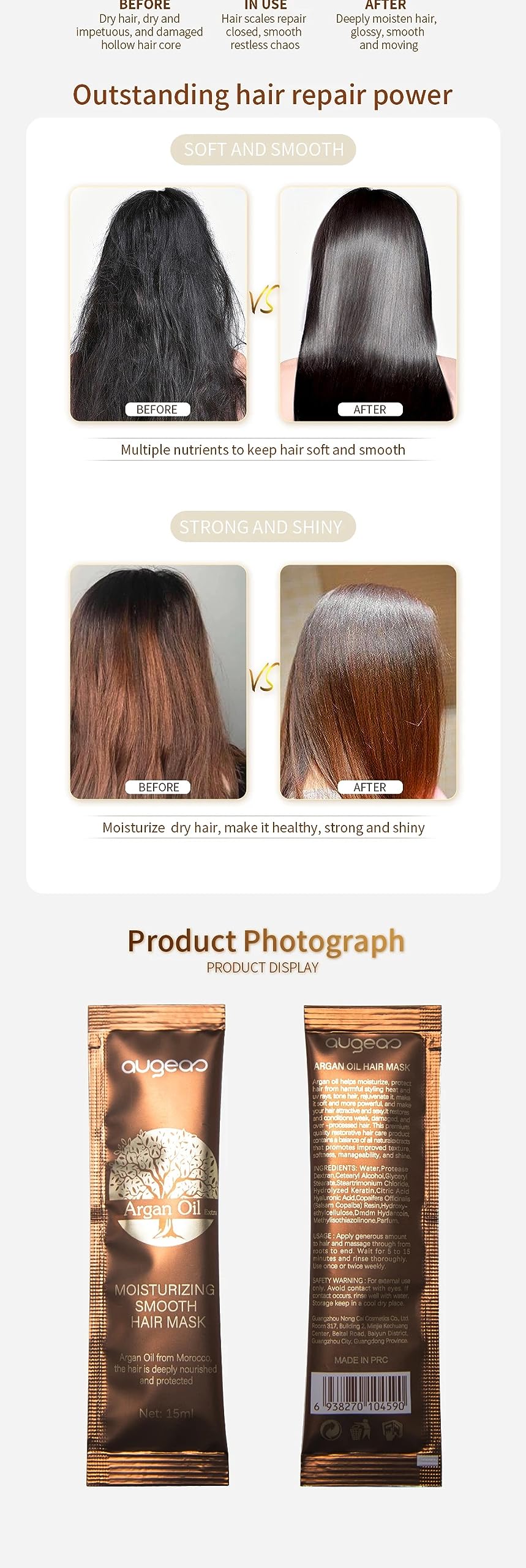 Augeas Argan Oil Hair Mask – Travel-Ready 15ml, 10-Pack