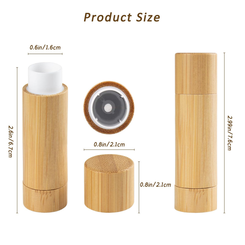 AUHOKY 12Pcs Bamboo Lip Balm Tubes – 5ml Refillable DIY Containers with Clear Inner
